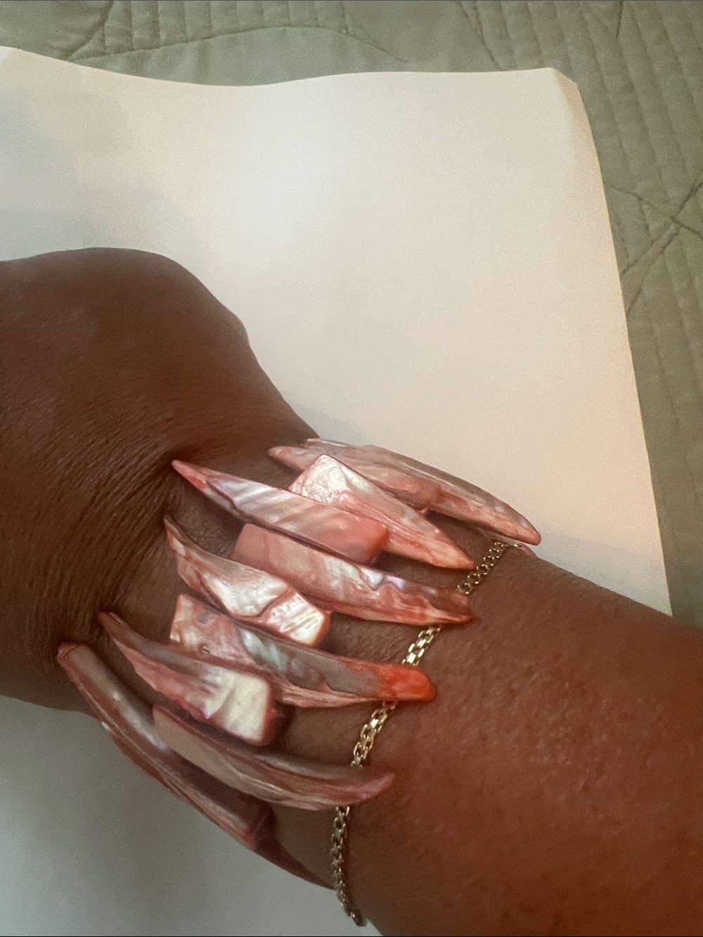 Pink Iridescent Shell Statement Bracelet